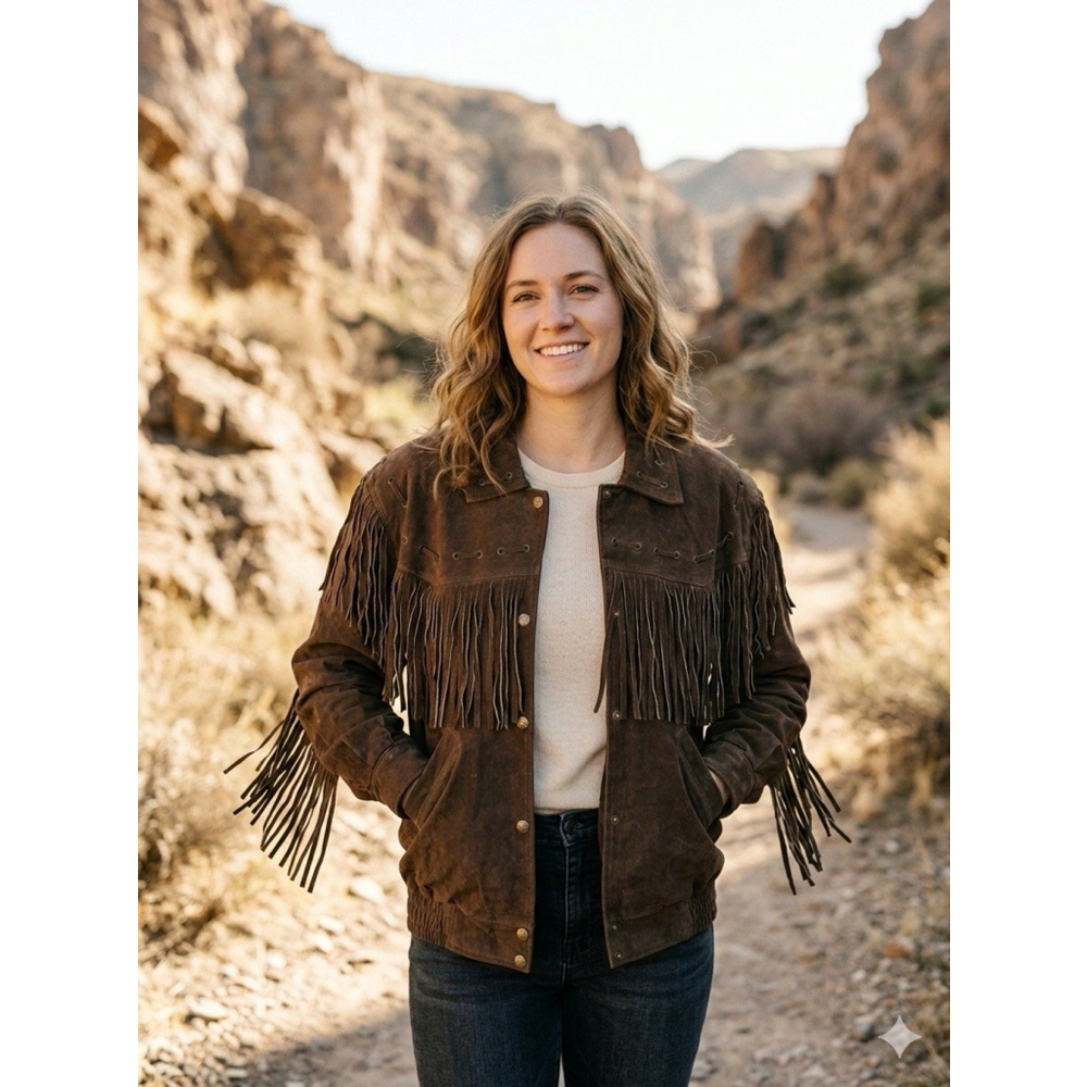 Vtg Sergio Valente Suede Leather Fringe Jacket Women MED Western Boho Rodeo NWT